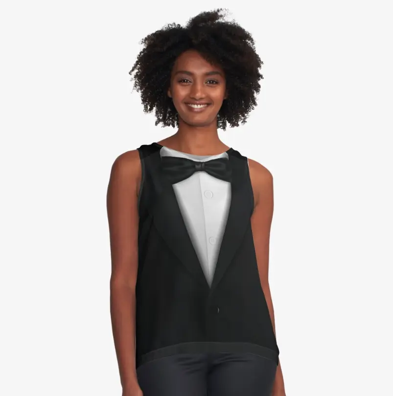 Suit and Black Tie designed sleeveless top for women.