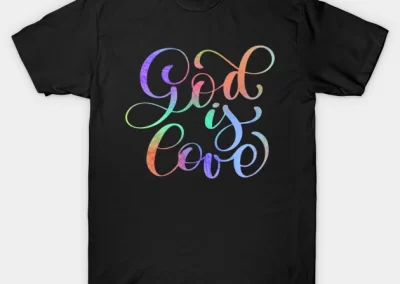 God is Love cursive tie-dye text t-shirt