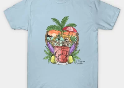 Margaritaville - Still Wastin Away skeleton on the beach Jimmy Buffet inspired T-shirt